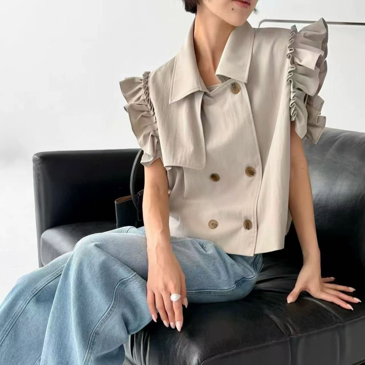 재고 있음 한 부서 패션 품격 이중 버튼 Feifei 소매 베스트 상세 이미지 8