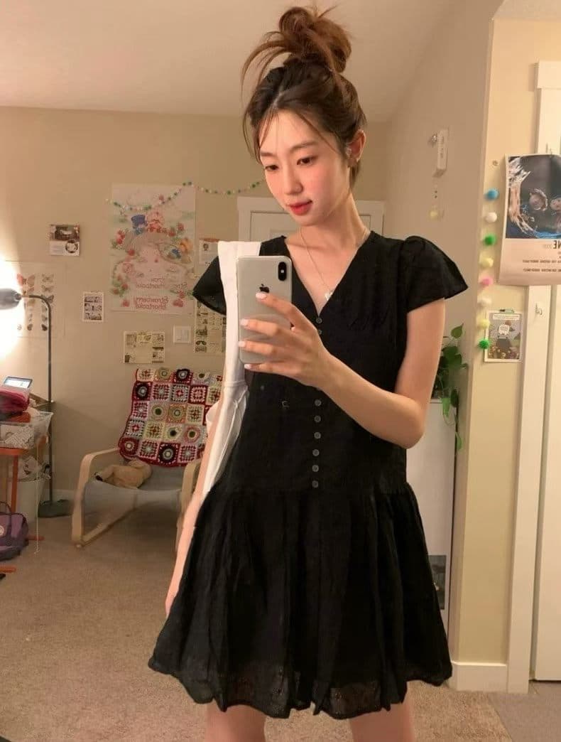 있음 창고 프랑스식 V넥 레이스 자수 스택 가져 가라. 다용도 달콤함 여성 드레스 상세 이미지 17