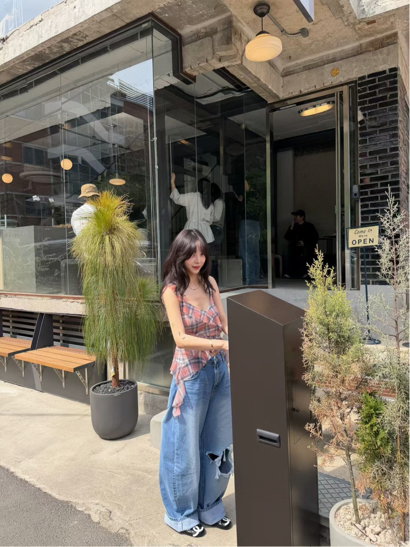 chic 다용도 작은 대중 패션 체크무늬 망사 조끼 상세 이미지 8