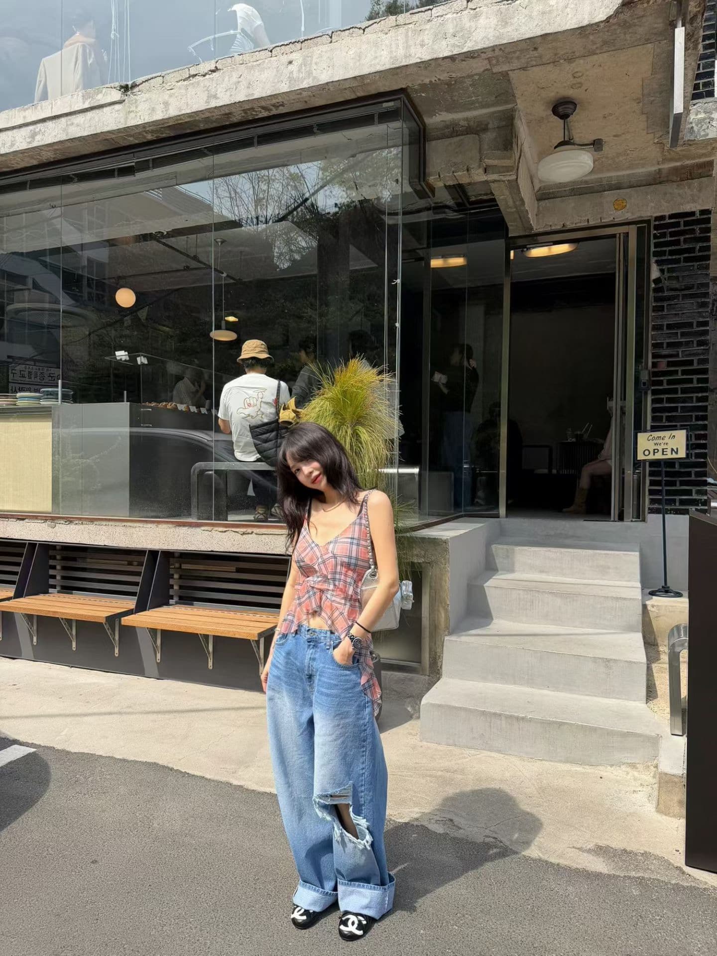chic 다용도 작은 대중 패션 체크무늬 망사 조끼 상세 이미지 14