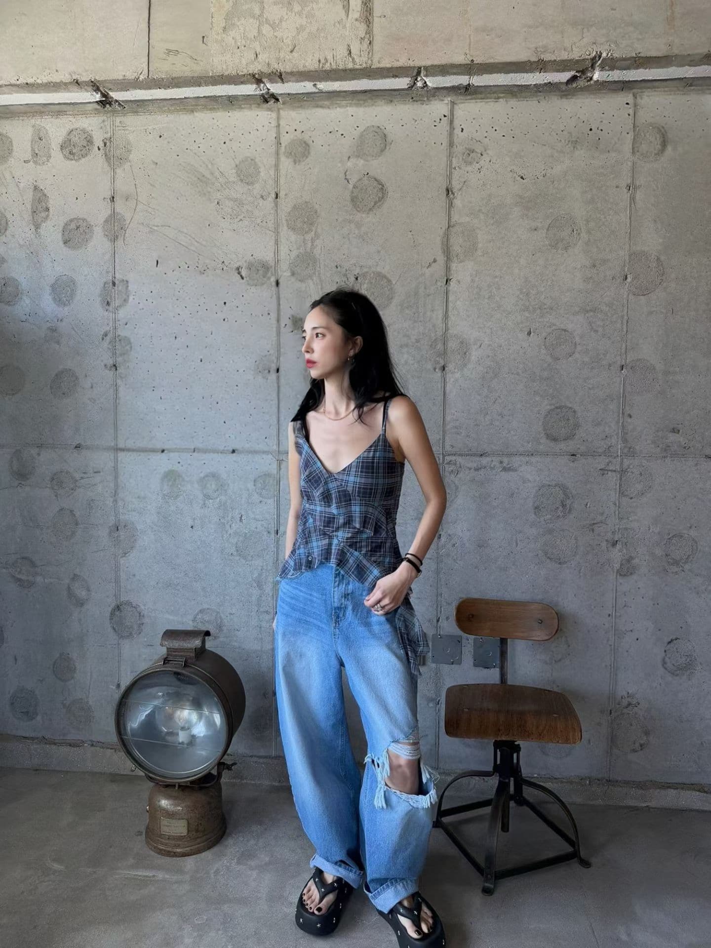 chic 다용도 작은 대중 패션 체크무늬 망사 조끼 상세 이미지 16