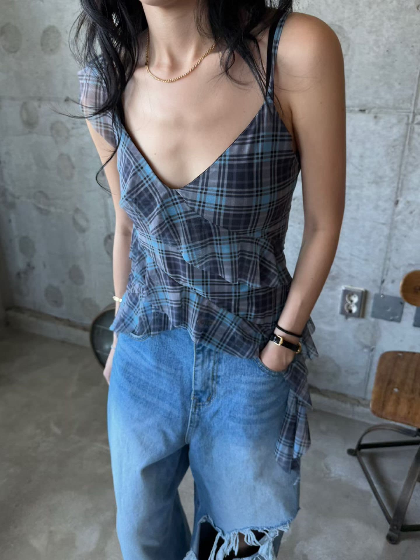 chic 다용도 작은 대중 패션 체크무늬 망사 조끼 상세 이미지 17