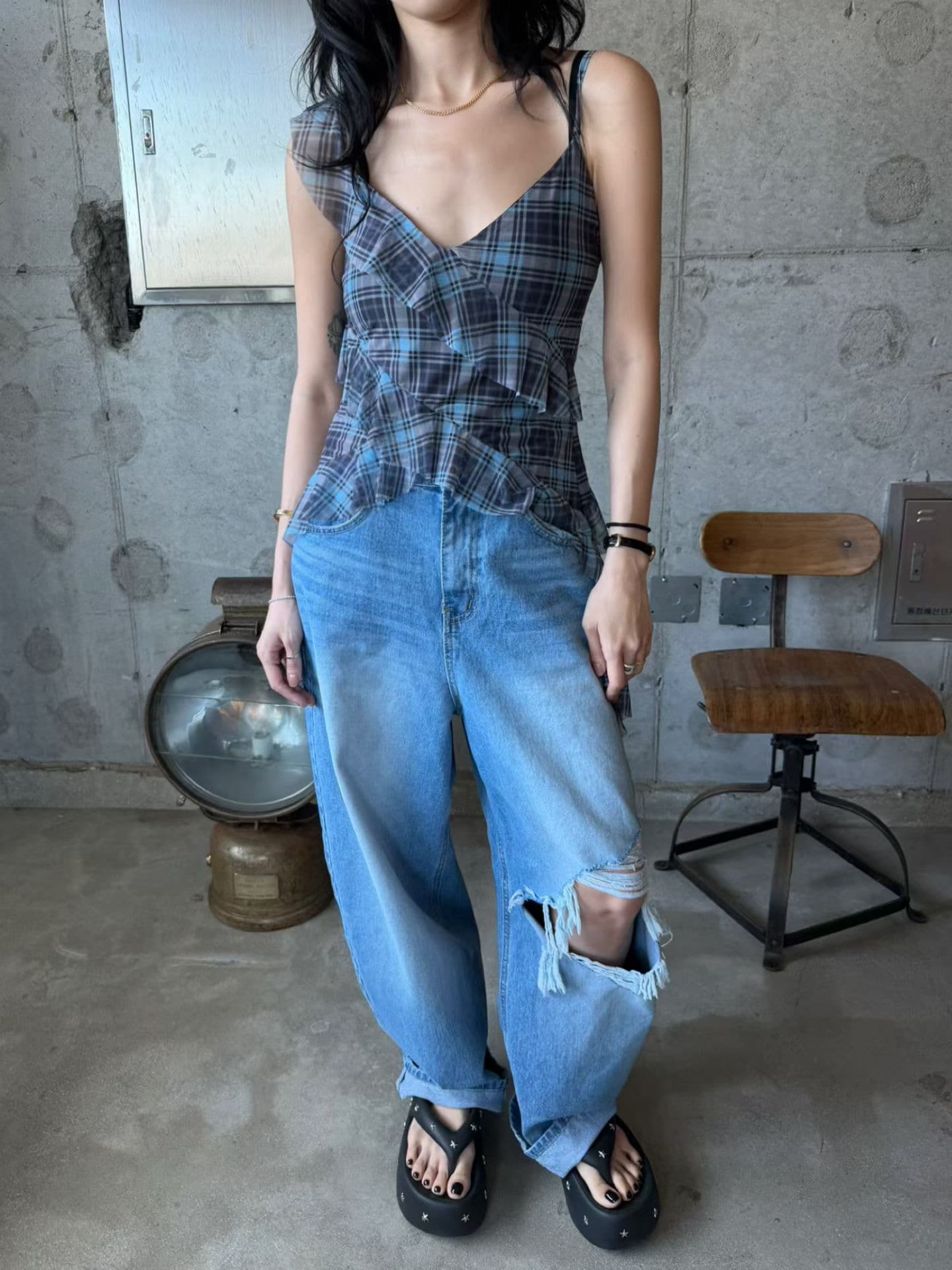 chic 다용도 작은 대중 패션 체크무늬 망사 조끼 상세 이미지 19