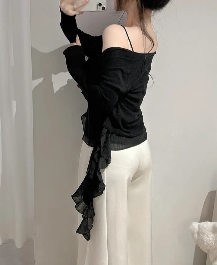 재고 있음 슈퍼 아름다움 레이스 불규칙 슬립 수준 조끼 단색 연꽃 잎 레이스 연령 감소 슬림해 보이는 캐미솔 상세 이미지 15