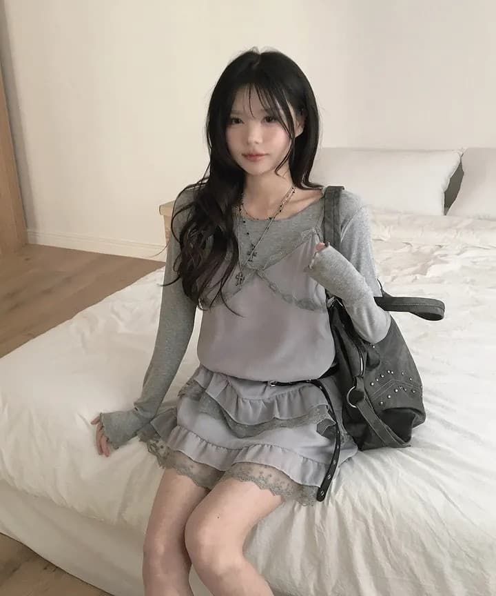 재고 있음 레이스 측면 슬립 부드러운 다용도 레이스 패치워크 드레스 상세 이미지 3