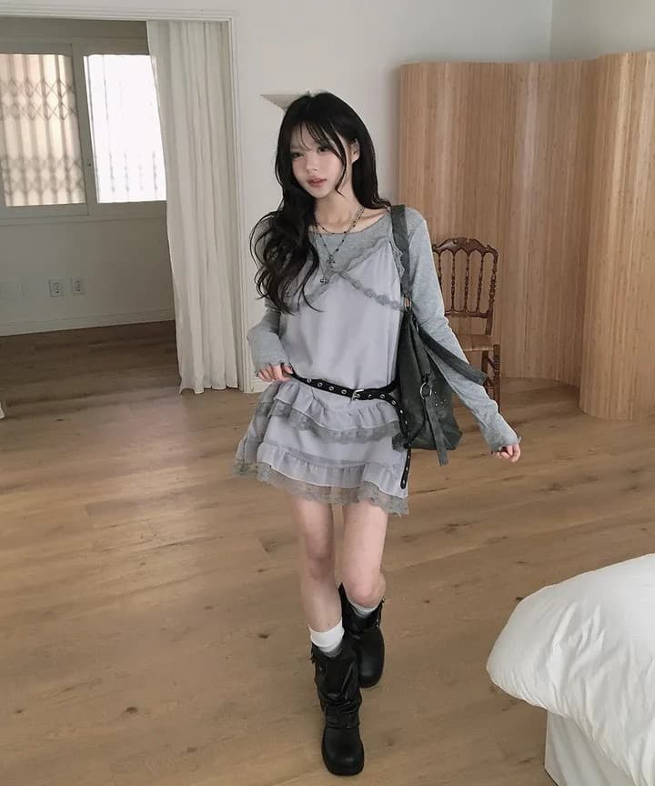 재고 있음 레이스 측면 슬립 부드러운 다용도 레이스 패치워크 드레스 상세 이미지 6