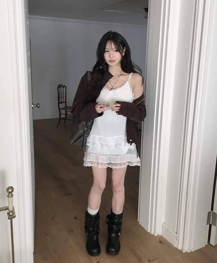 재고 있음 레이스 측면 슬립 부드러운 다용도 레이스 패치워크 드레스 상세 이미지 14