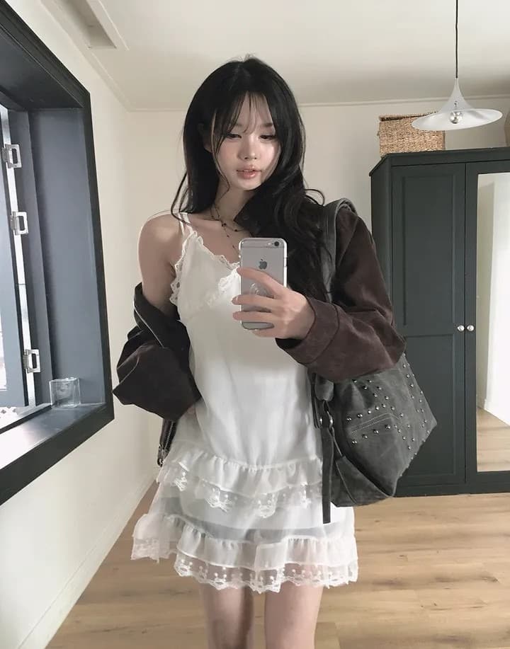 재고 있음 레이스 측면 슬립 부드러운 다용도 레이스 패치워크 드레스 상세 이미지 16