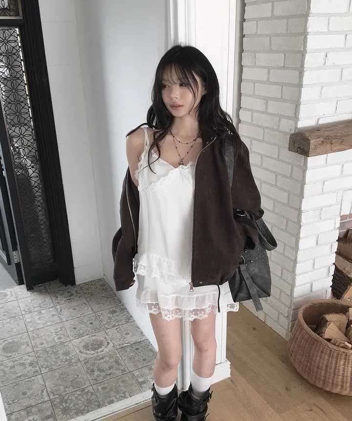 재고 있음 레이스 측면 슬립 부드러운 다용도 레이스 패치워크 드레스 상세 이미지 18