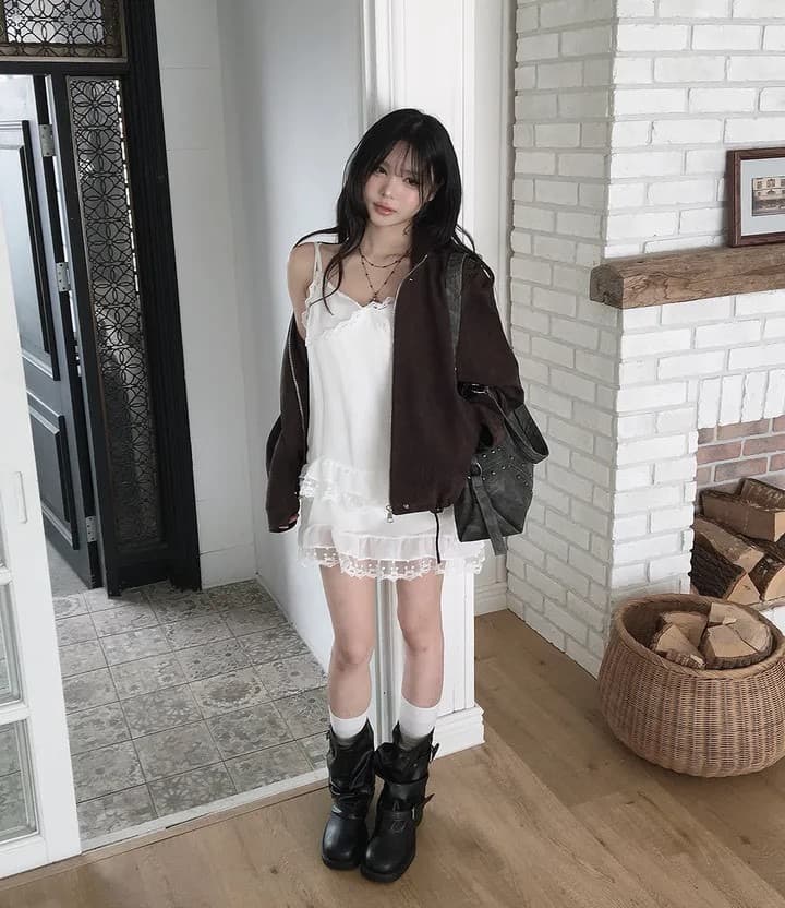 재고 있음 레이스 측면 슬립 부드러운 다용도 레이스 패치워크 드레스 상세 이미지 19