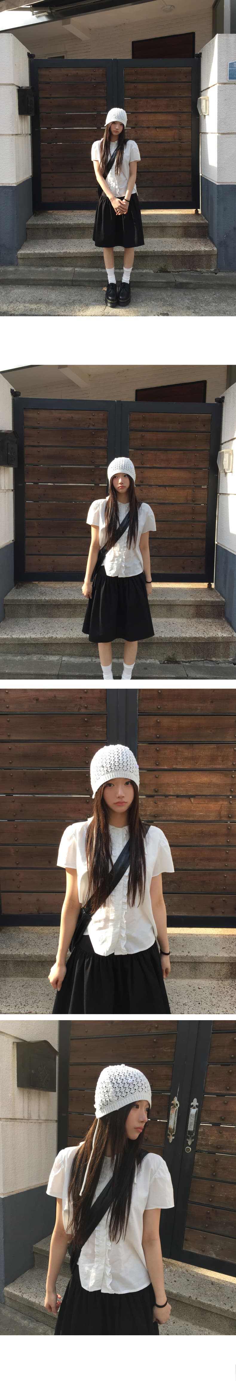 chic 여름 매춘부 인형 폴로 칼라 프릴 부서 버클 반팔 셔츠 상세 이미지 10