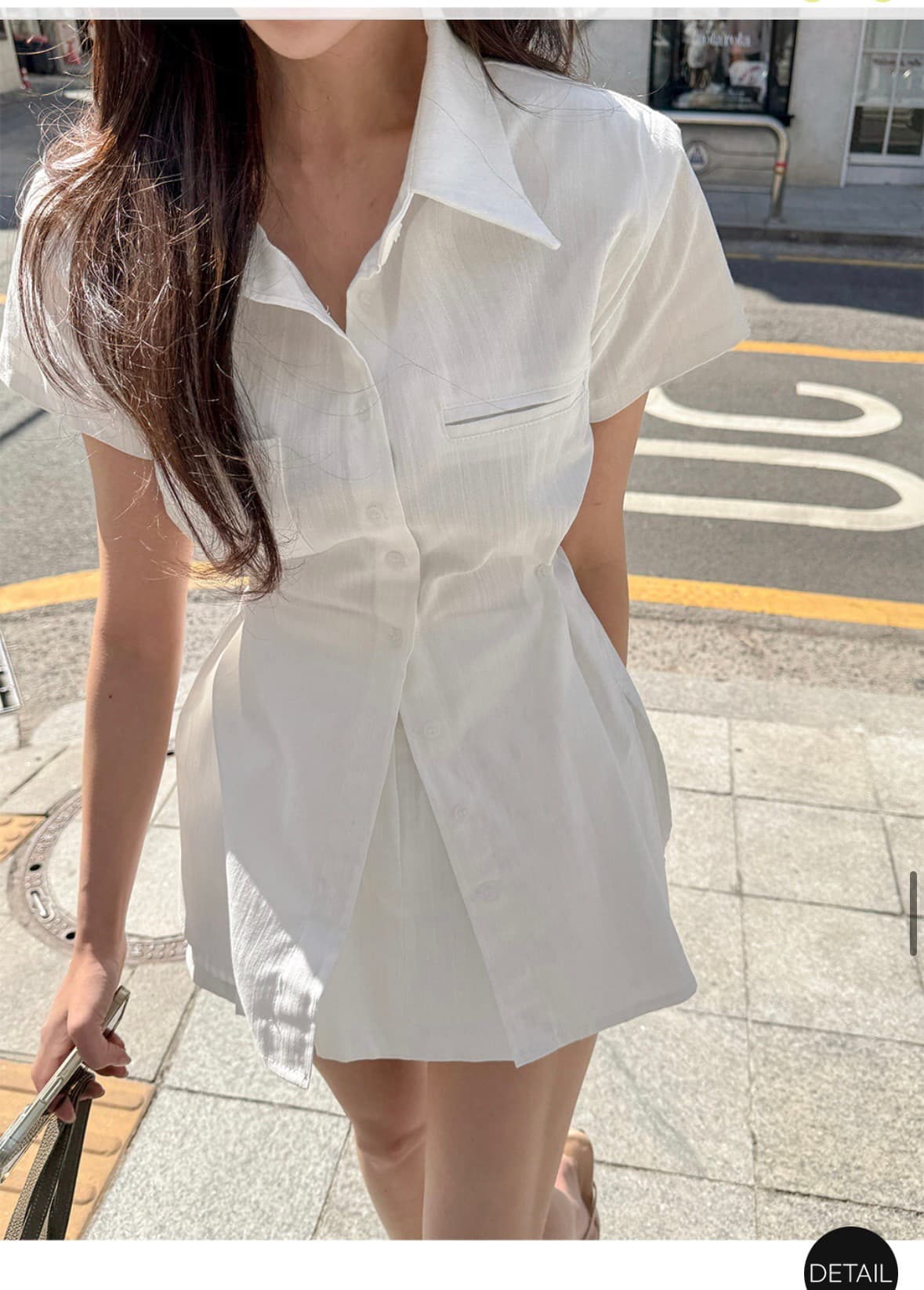 재고 있음 한국 스타일 허리 수축 슬림해 보이는 반팔 모방 데님 셔츠 미니 스커트 인사이드 반바지 세트 투피스 세트 상세 이미지 5
