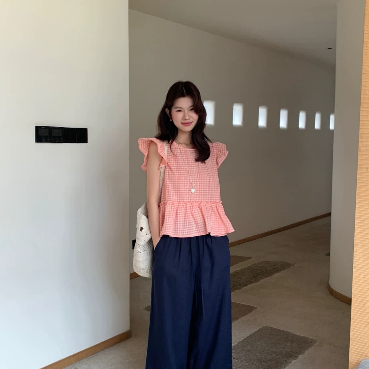 chic 여름 연령 감소 부드러운 다용도 체크무늬 작은 셔츠 상세 이미지 2
