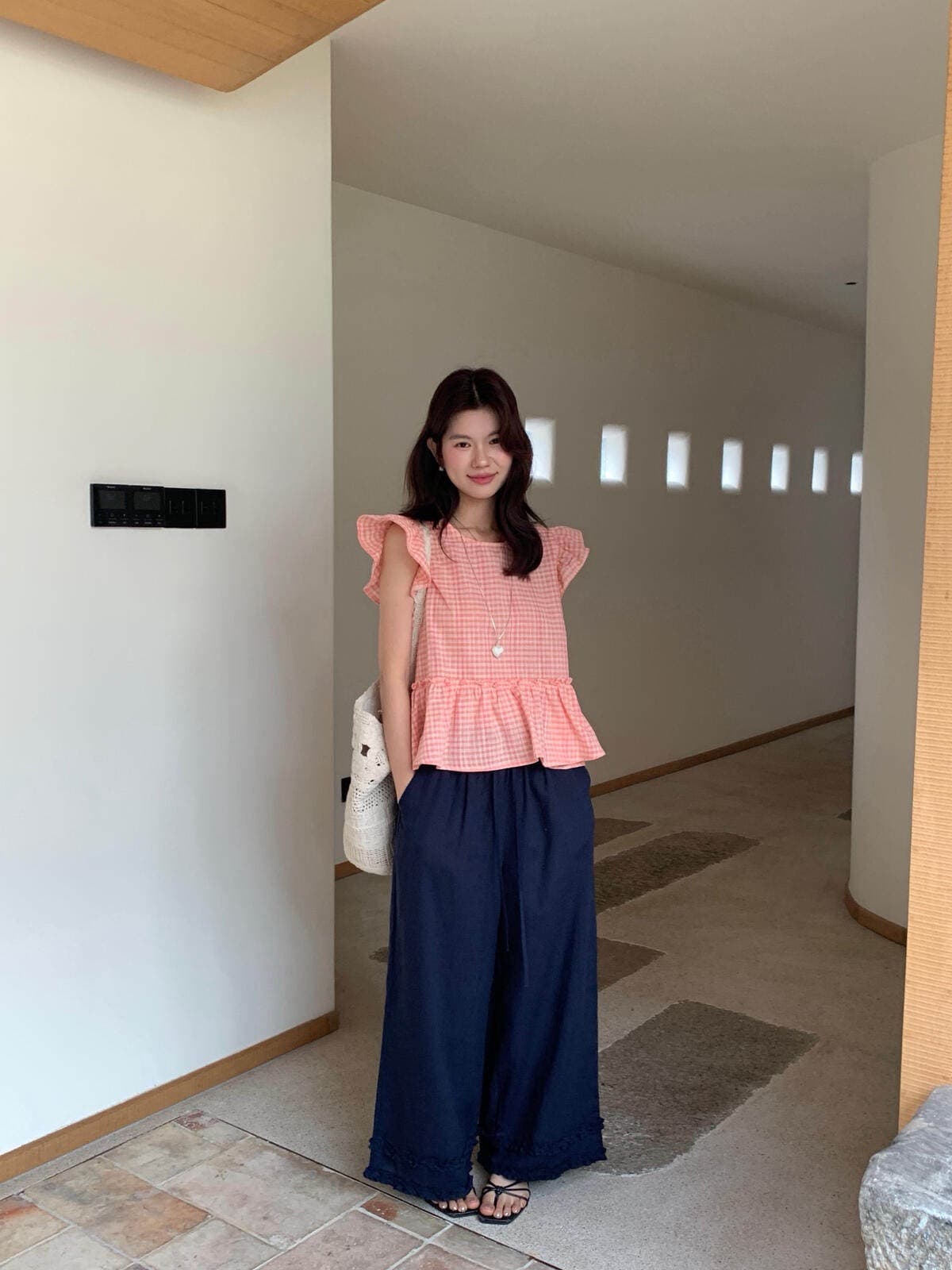 chic 여름 연령 감소 부드러운 다용도 체크무늬 작은 셔츠 상세 이미지 6