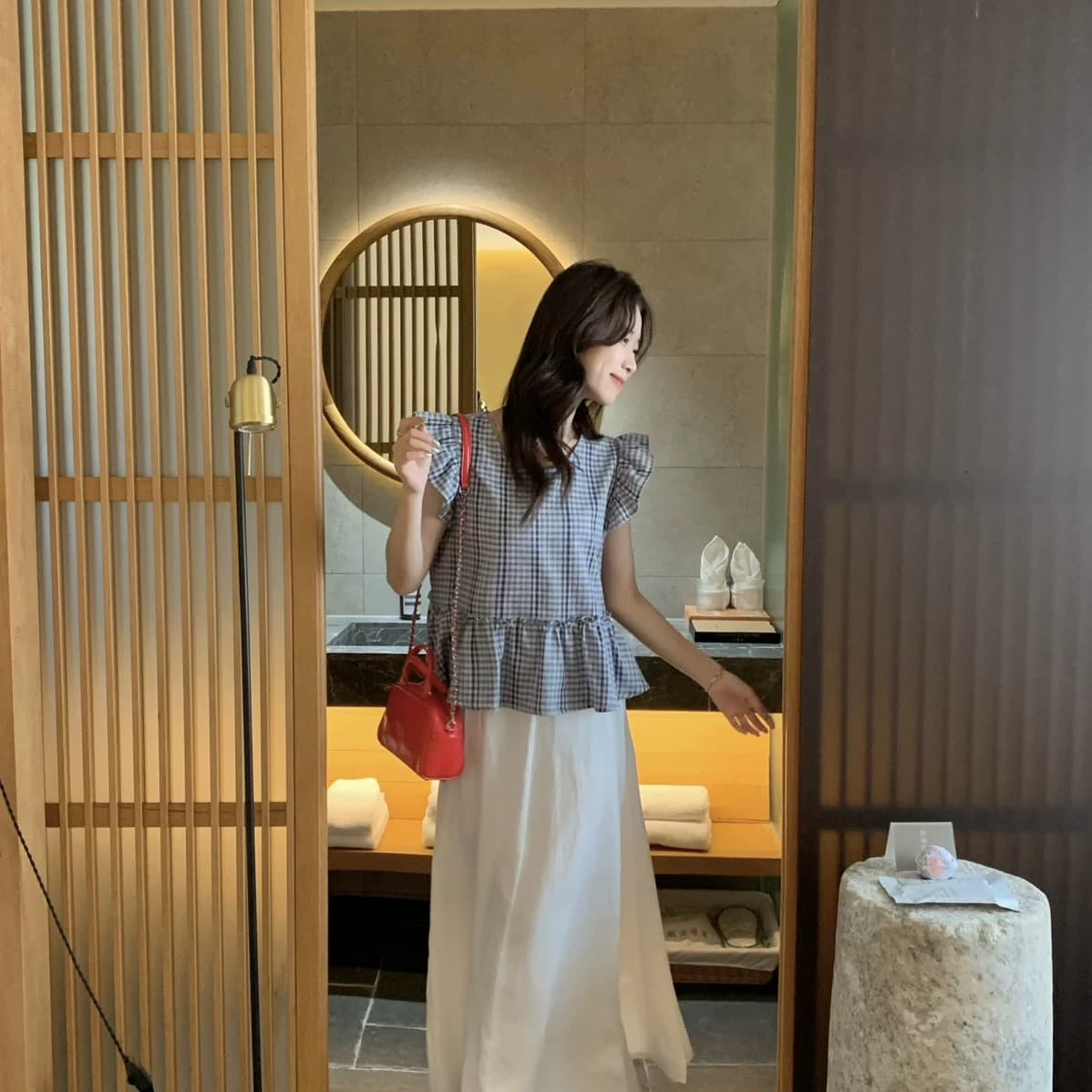 chic 여름 연령 감소 부드러운 다용도 체크무늬 작은 셔츠 상세 이미지 7