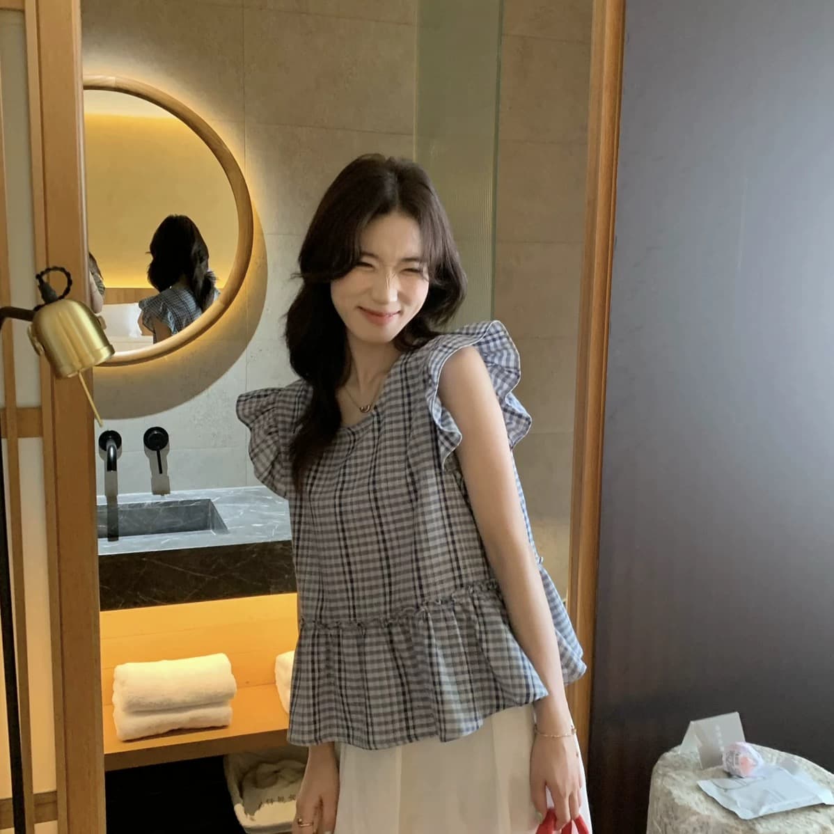 chic 여름 연령 감소 부드러운 다용도 체크무늬 작은 셔츠 상세 이미지 8