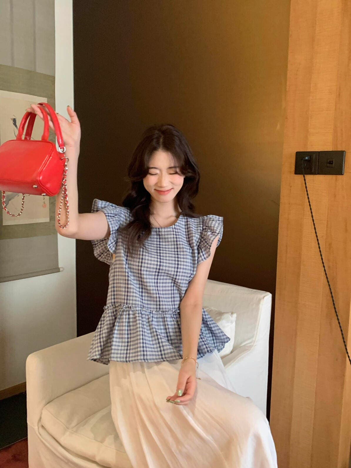 chic 여름 연령 감소 부드러운 다용도 체크무늬 작은 셔츠 상세 이미지 10