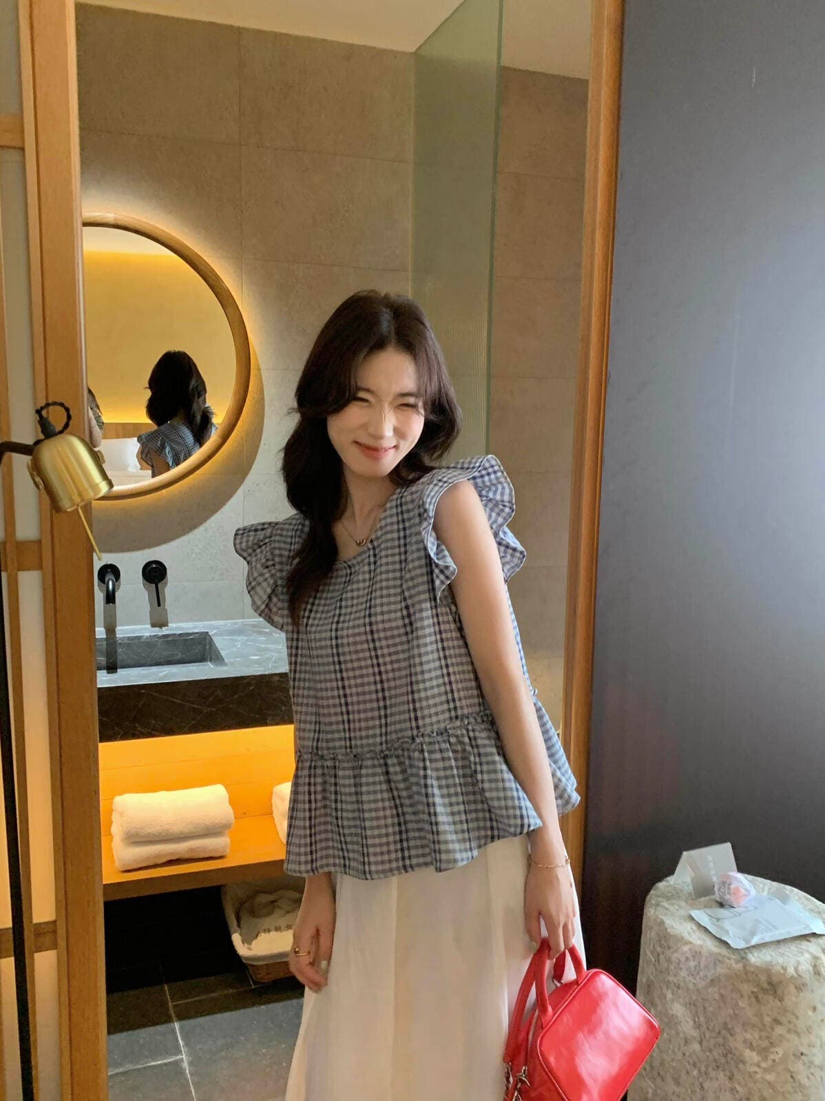 chic 여름 연령 감소 부드러운 다용도 체크무늬 작은 셔츠 상세 이미지 12