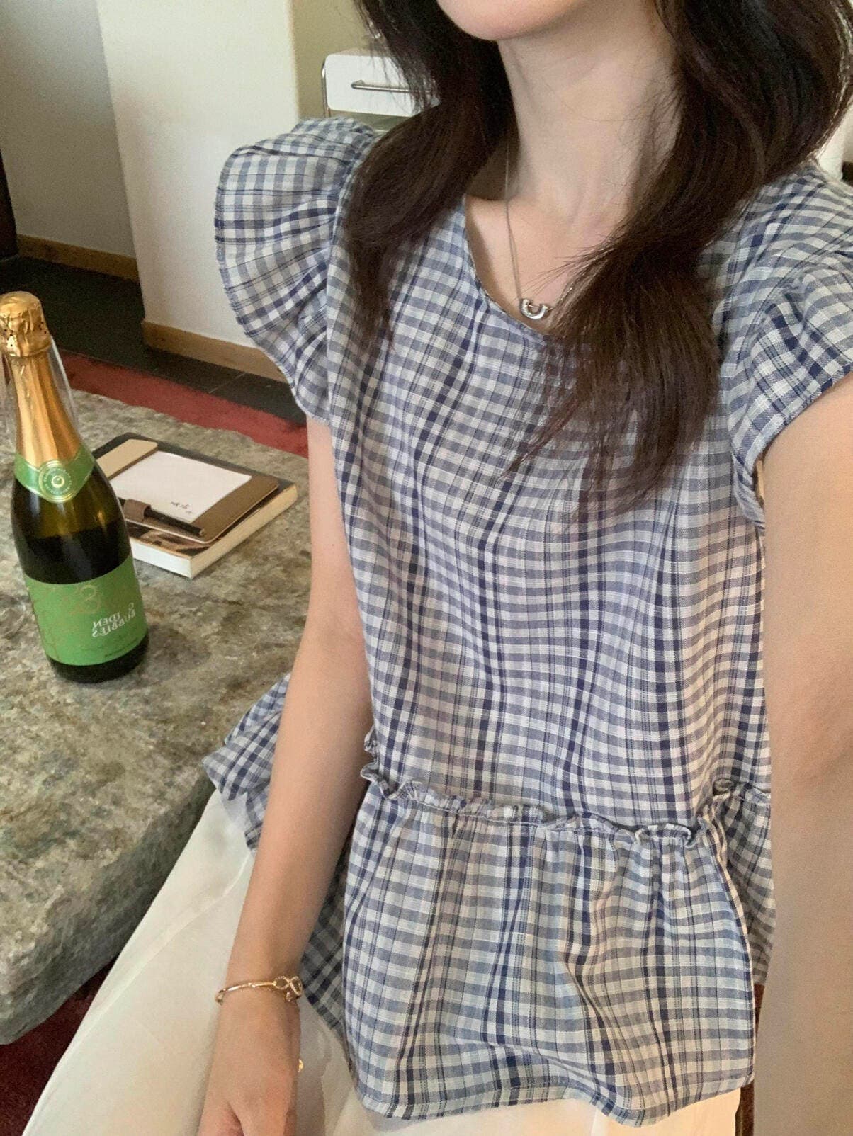 chic 여름 연령 감소 부드러운 다용도 체크무늬 작은 셔츠 상세 이미지 13