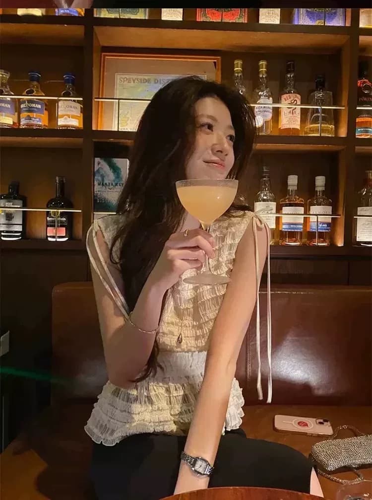 chic 2026 여름 프랑스식 품격 주름 레이스업 허리 수축 민소매 조끼 상세 이미지 2