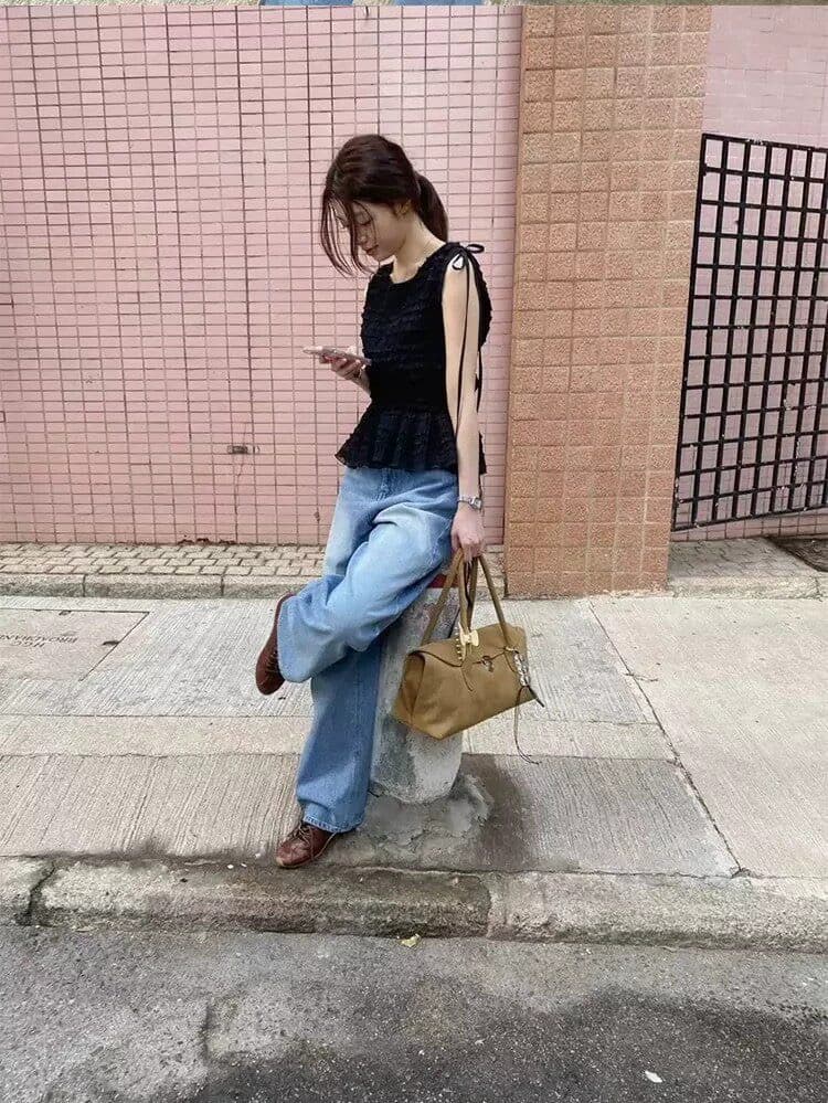 chic 2026 여름 프랑스식 품격 주름 레이스업 허리 수축 민소매 조끼 상세 이미지 5