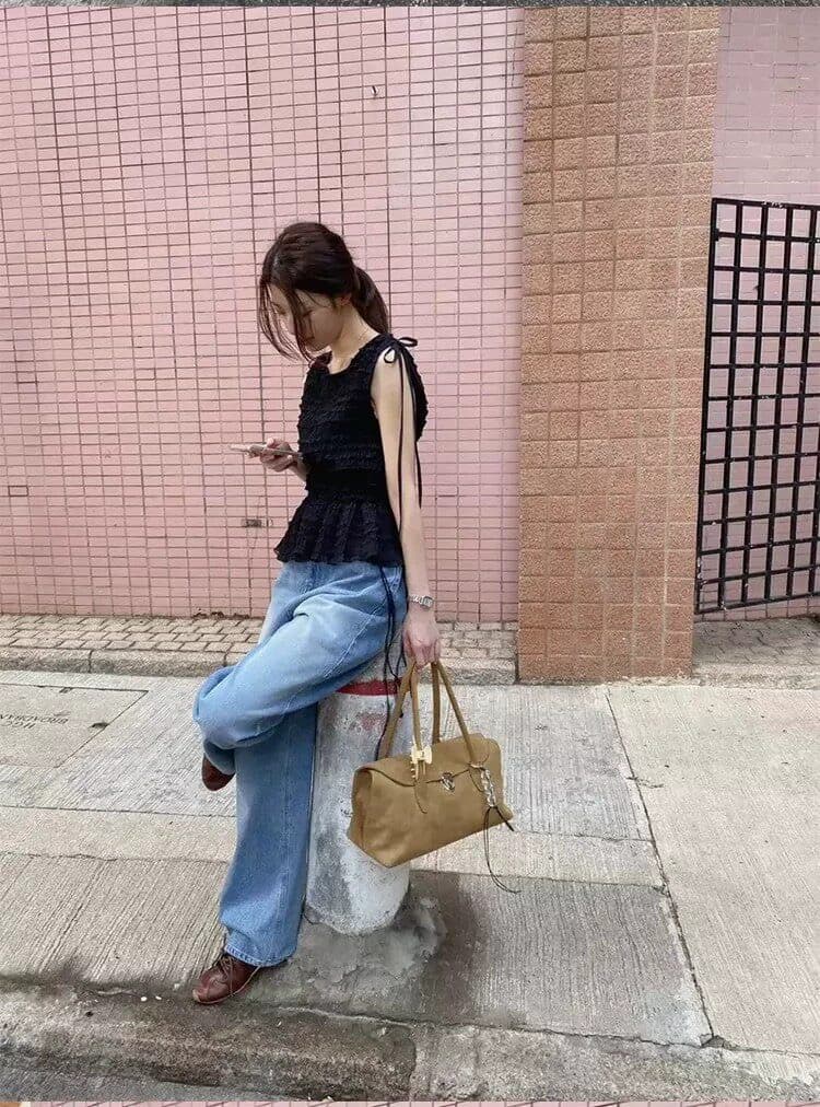 chic 2026 여름 프랑스식 품격 주름 레이스업 허리 수축 민소매 조끼 상세 이미지 7