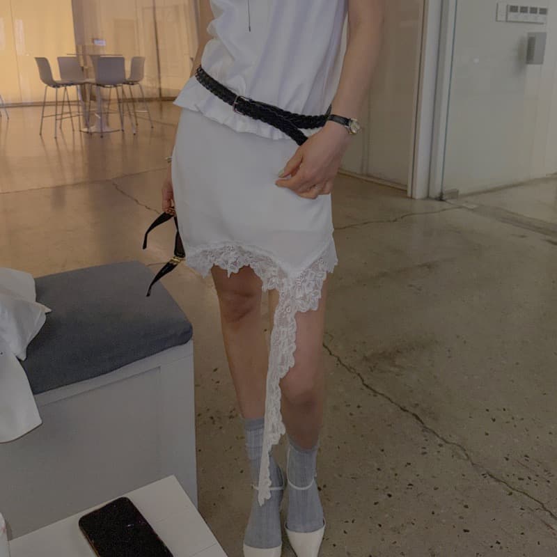 있음 창고 낭만주의 숙녀 불규칙 레이스 레이스 미니 스커트 반신 스커트 이미지 3