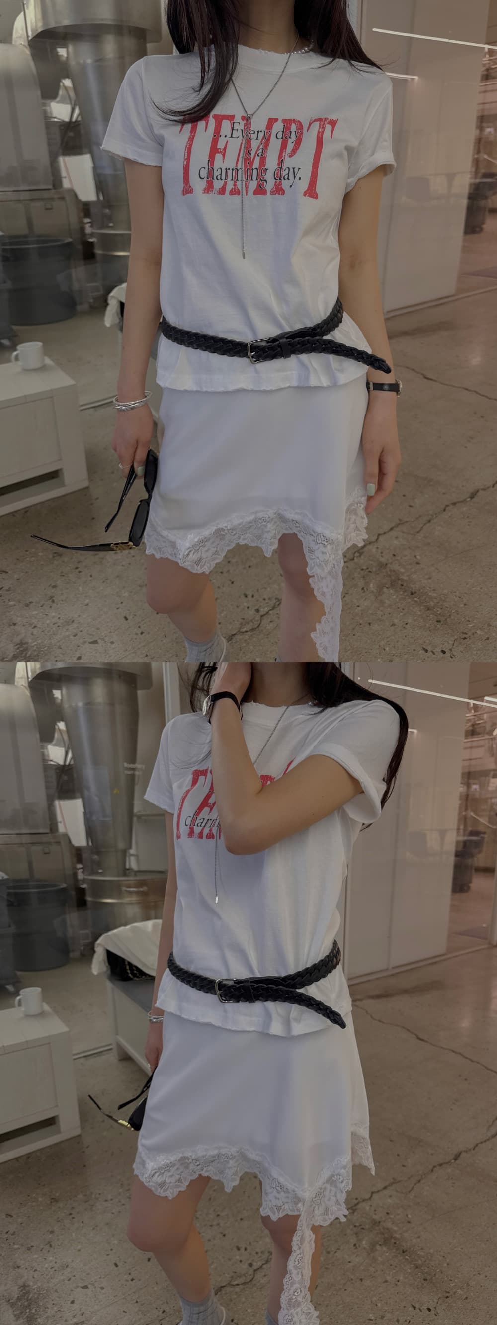 있음 창고 낭만주의 숙녀 불규칙 레이스 레이스 미니 스커트 반신 스커트 상세 이미지 6