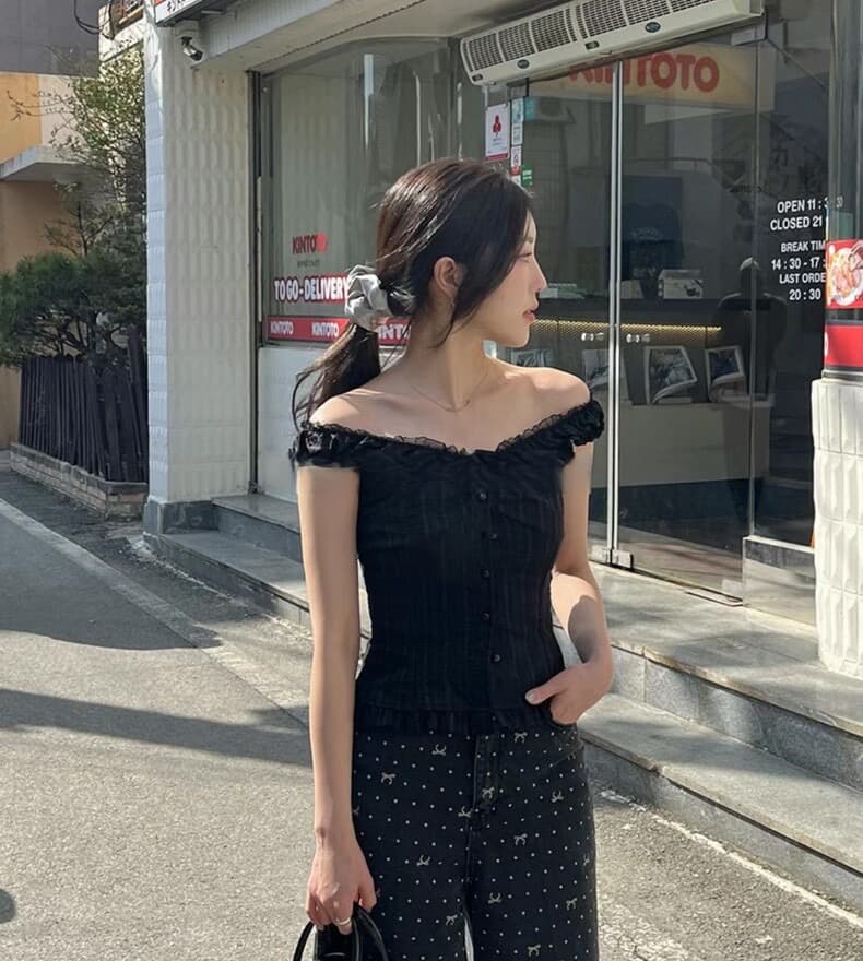 재고 있음 한국 스타일 여름 프랑스식 레이스 조각 세로 줄무늬 허리 수축 슬림해 보이는 민소매 조끼 맨위 상세 이미지 11