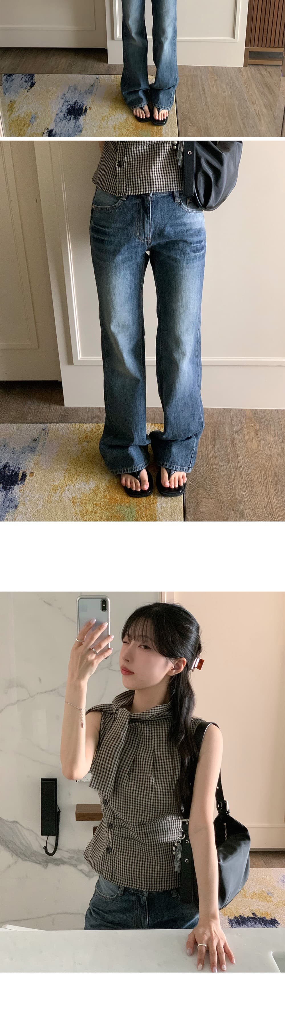 재고 있음 chic 한국 스타일 불규칙 레이스업 체크무늬 조끼 상세 이미지 13