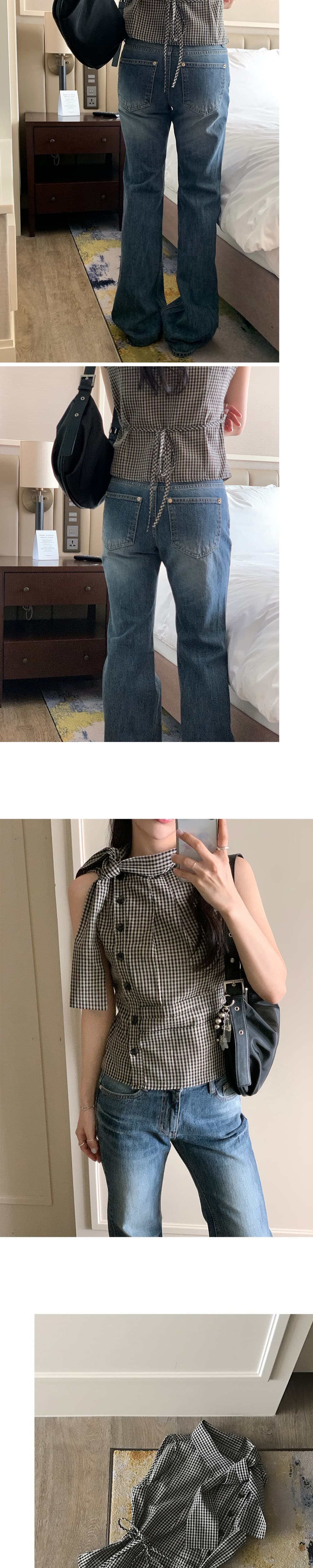 재고 있음 chic 한국 스타일 불규칙 레이스업 체크무늬 조끼 상세 이미지 15