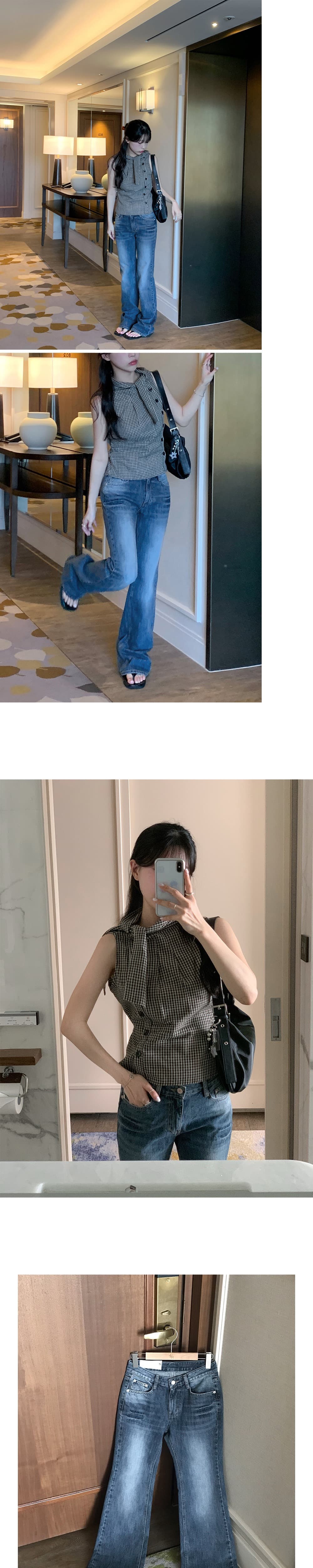 재고 있음 chic 한국 스타일 불규칙 레이스업 체크무늬 조끼 상세 이미지 18