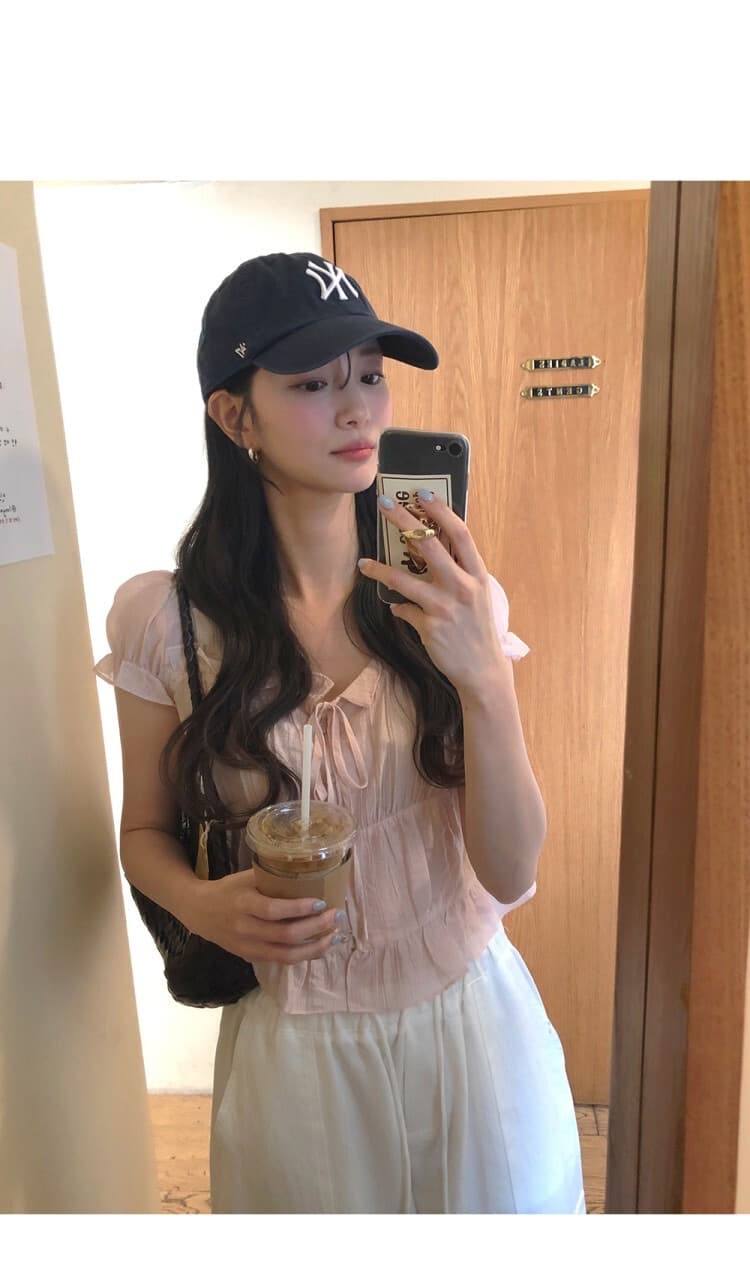 재고 있음 chic 한 부서 여름 프랑스식 달콤함 연령 감소 부드러운 프릴 주름 장식 허리 수축 반팔 쉬폰 셔츠 상세 이미지 2