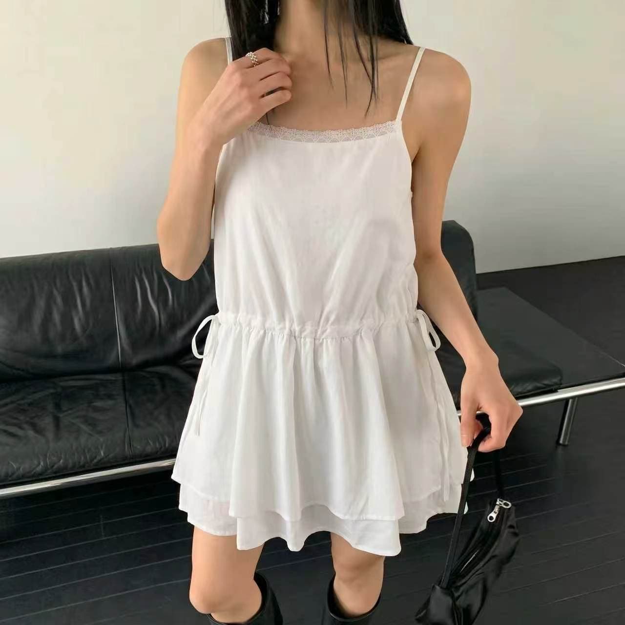 재고 있음 chic 다용도 패치워크 레이스 허리 펌프 로프 만나는 외출용 슬립 드레스 상세 이미지 2