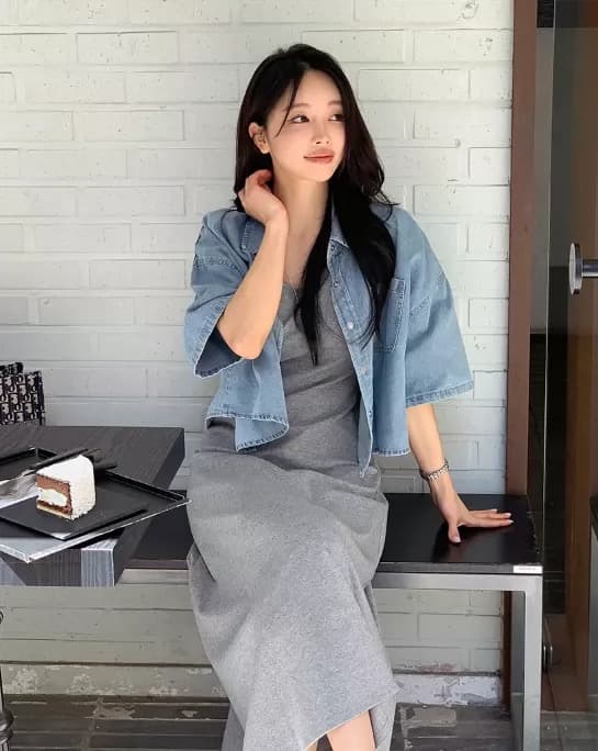 재고 있음 2026 미니멀리즘 폴로 칼라 반소매 데님 짧은 외투 셔츠 상세 이미지 2
