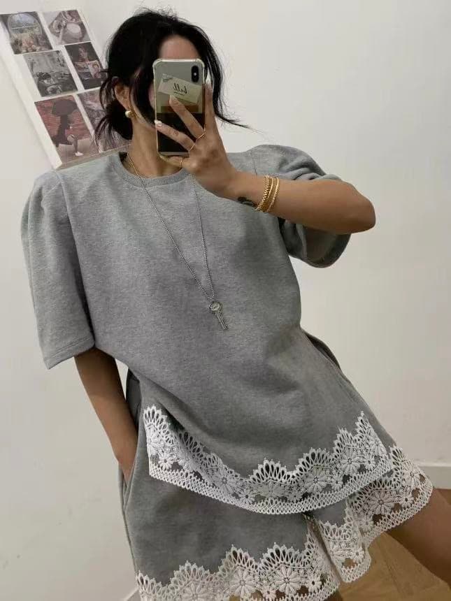 재고 있음 chic 레이스 다용도 반팔 맨위 하이웨이스트 반바지 상세 이미지 7