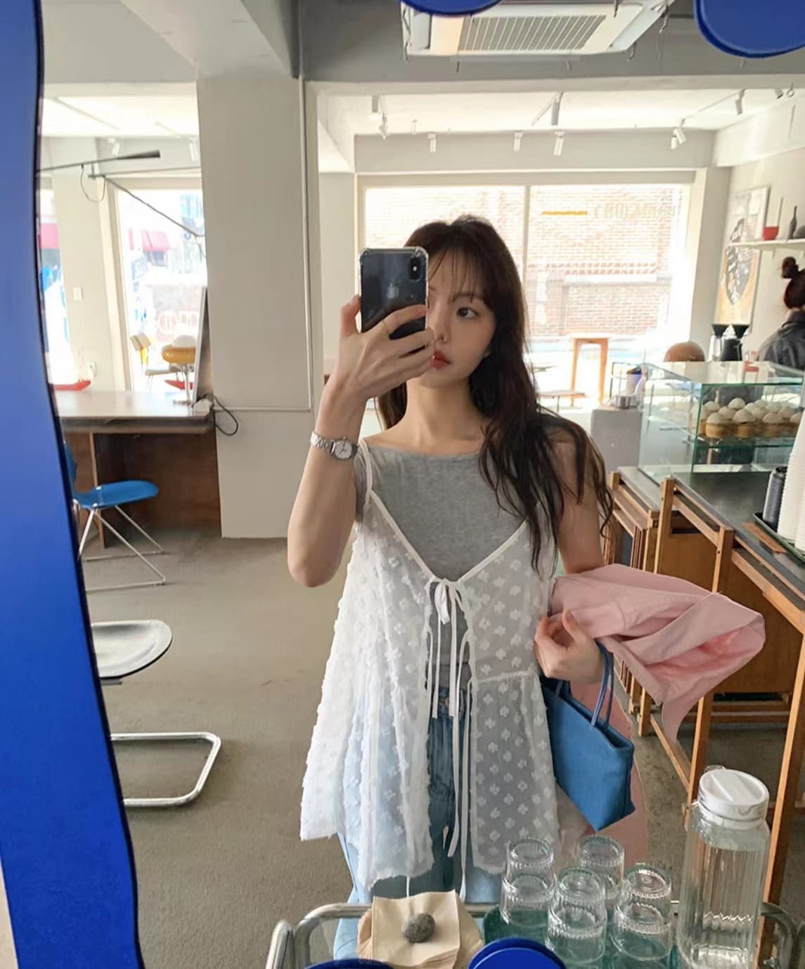재고 있음 한국 스타일 여름 ins 작은 대중 디자인 개성 단색 작은 꽃 스택 착용 망사 레이스업 슬립 상세 이미지 3