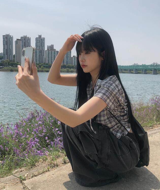 chic 여름 다용도 체크무늬 측면 펌프 로프 후드 반팔 체크무늬 후드 셔츠 상세 이미지 13