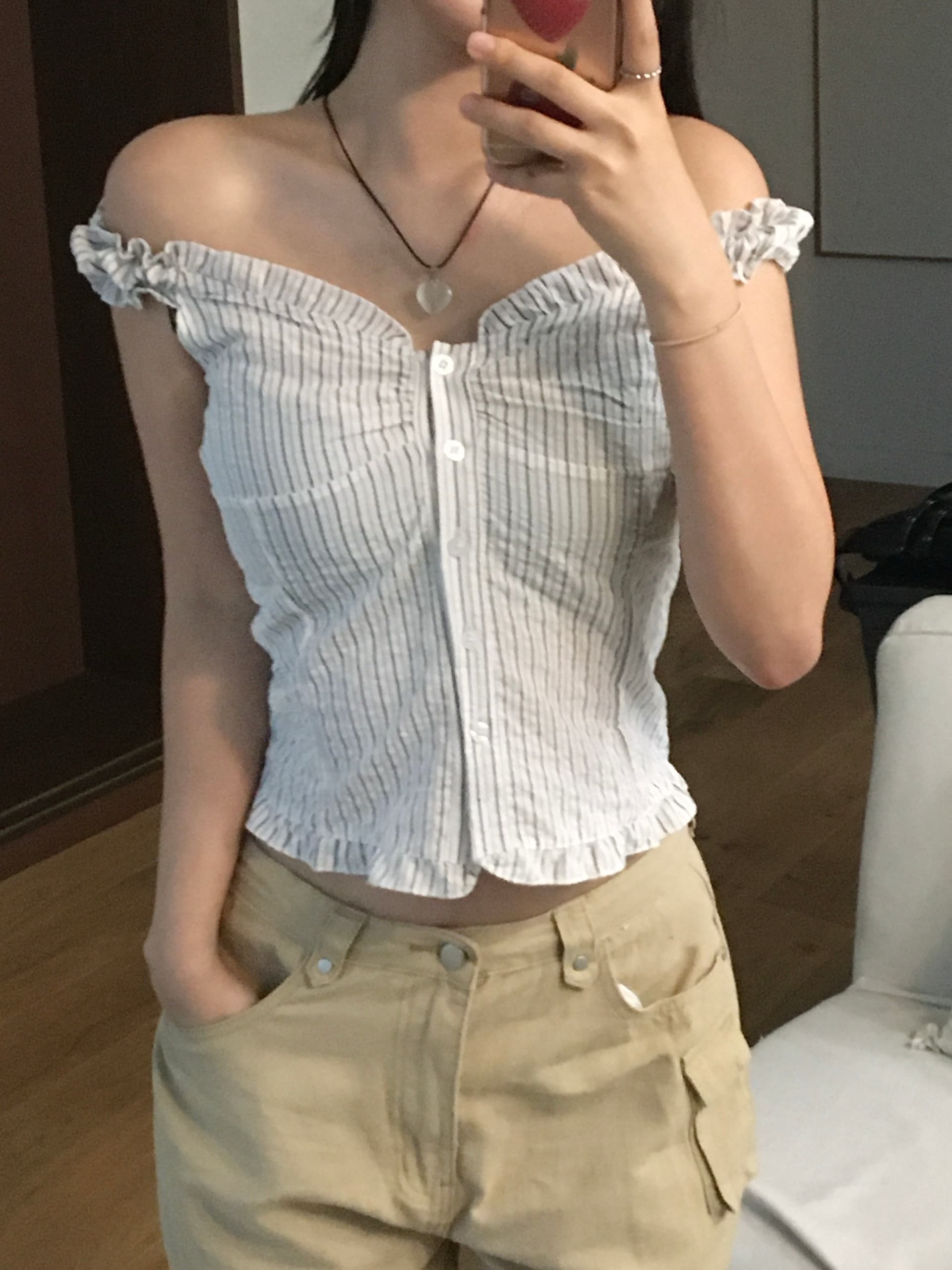 있음 선적 chic 한국 스타일 스트라이프 조끼 상세 이미지 11