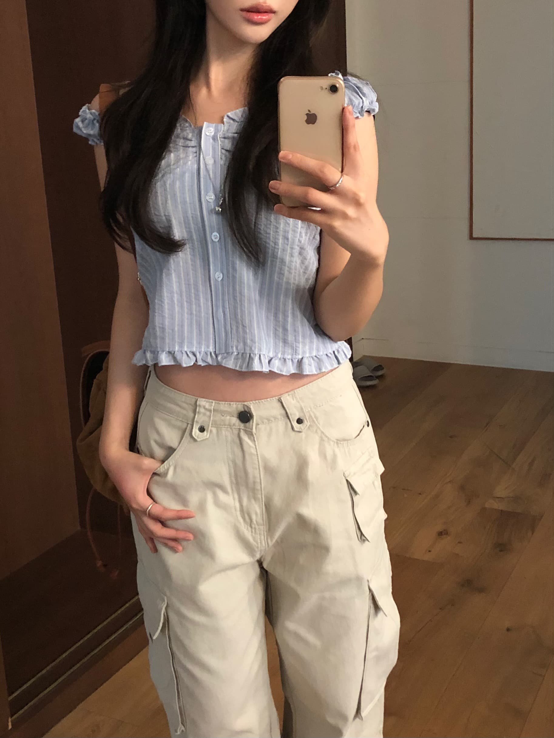 있음 선적 chic 한국 스타일 스트라이프 조끼 상세 이미지 13