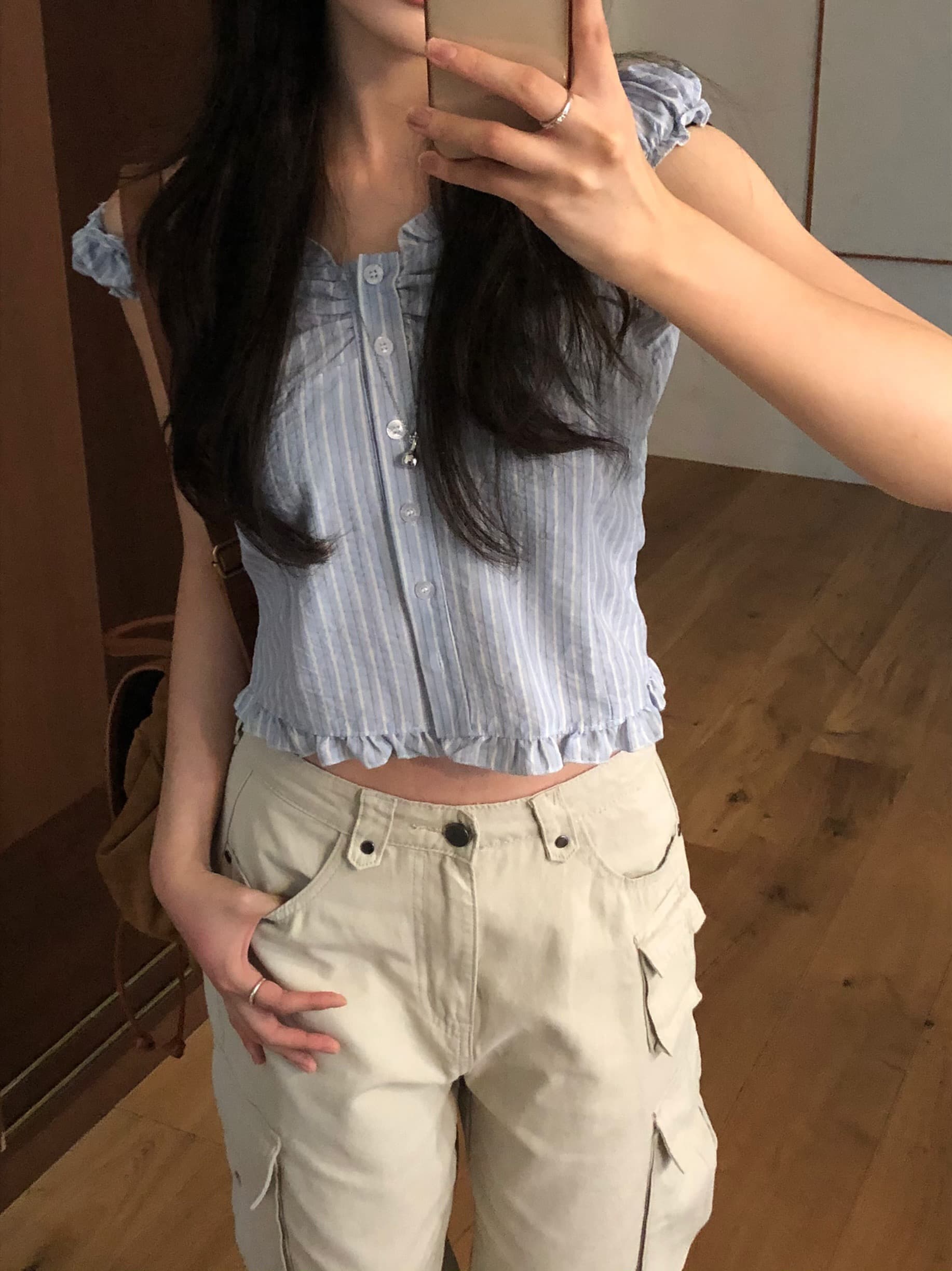있음 선적 chic 한국 스타일 스트라이프 조끼 상세 이미지 18