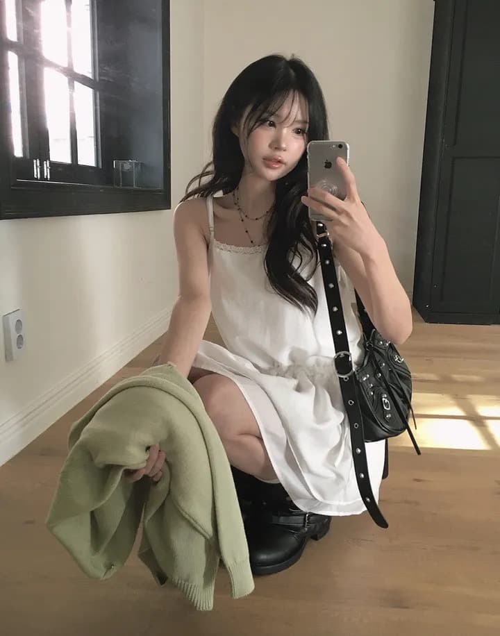 있음 선적 한국 chic 품격 다용도 패치워크 레이스 허리 펌프 로프 슬립 드레스 이미지 3