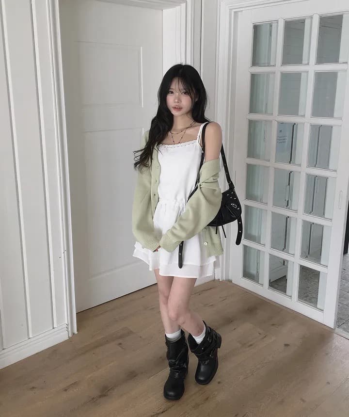 있음 선적 한국 chic 품격 다용도 패치워크 레이스 허리 펌프 로프 슬립 드레스 상세 이미지 7