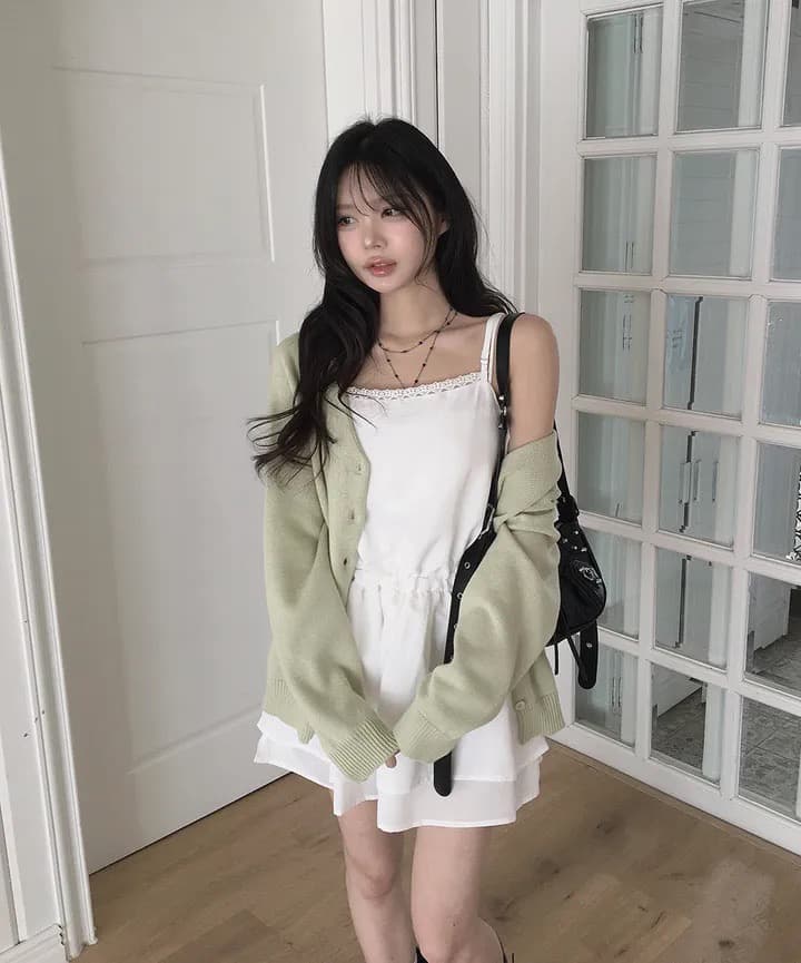 있음 선적 한국 chic 품격 다용도 패치워크 레이스 허리 펌프 로프 슬립 드레스 상세 이미지 8