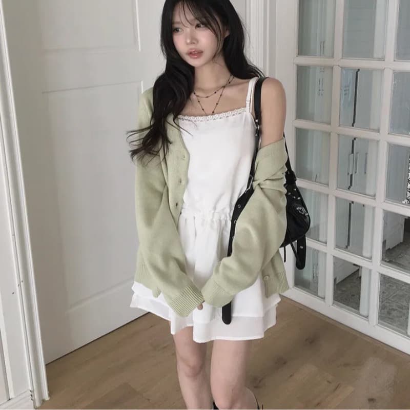있음 선적 한국 chic 품격 다용도 패치워크 레이스 허리 펌프 로프 슬립 드레스 상세 이미지 10