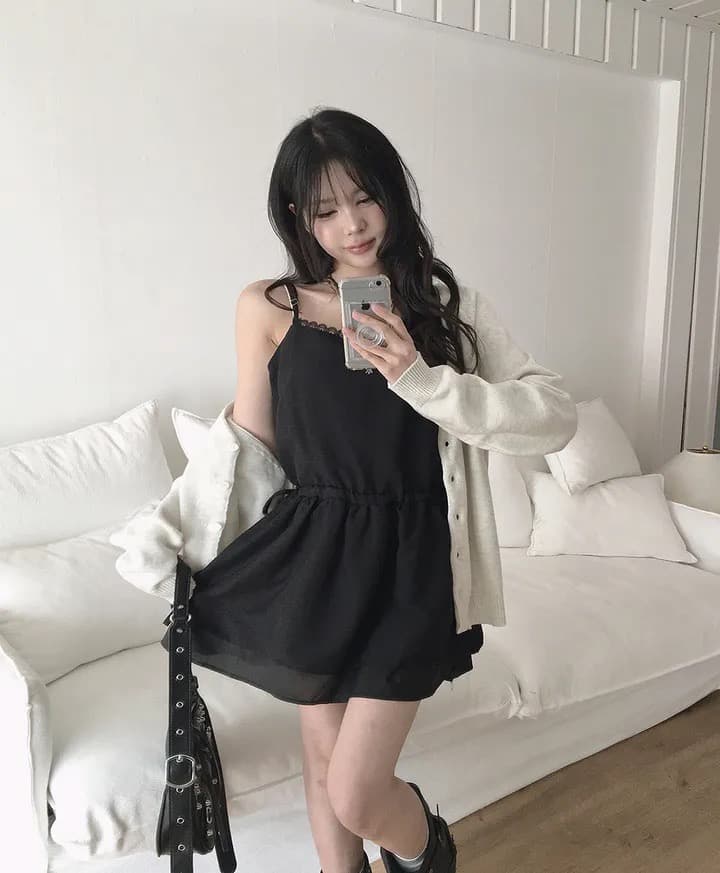 있음 선적 한국 chic 품격 다용도 패치워크 레이스 허리 펌프 로프 슬립 드레스 상세 이미지 16