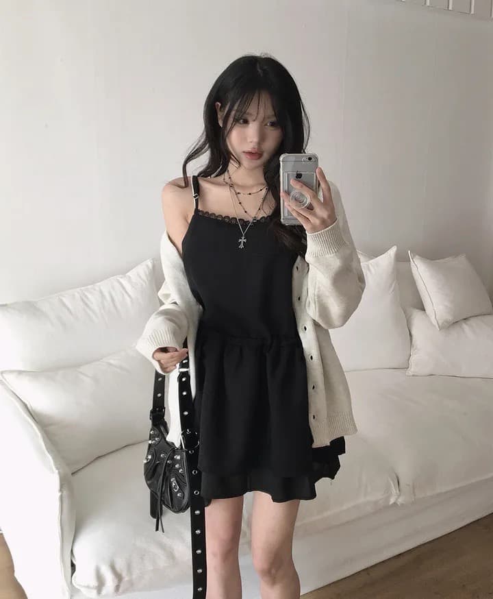 있음 선적 한국 chic 품격 다용도 패치워크 레이스 허리 펌프 로프 슬립 드레스 상세 이미지 17