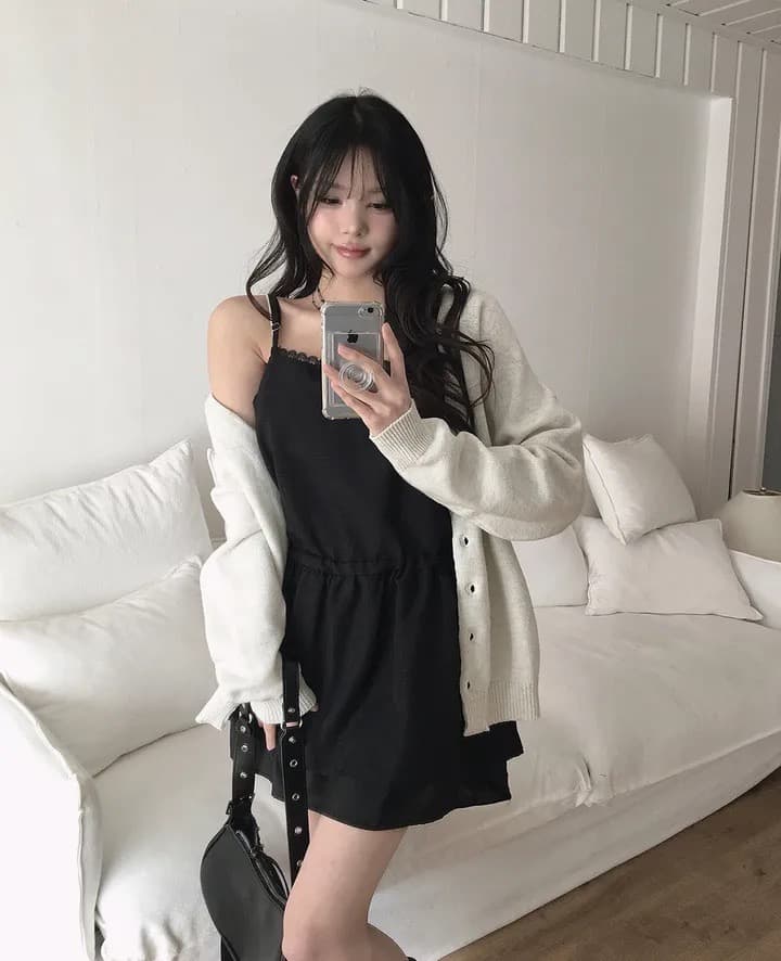 있음 선적 한국 chic 품격 다용도 패치워크 레이스 허리 펌프 로프 슬립 드레스 상세 이미지 18
