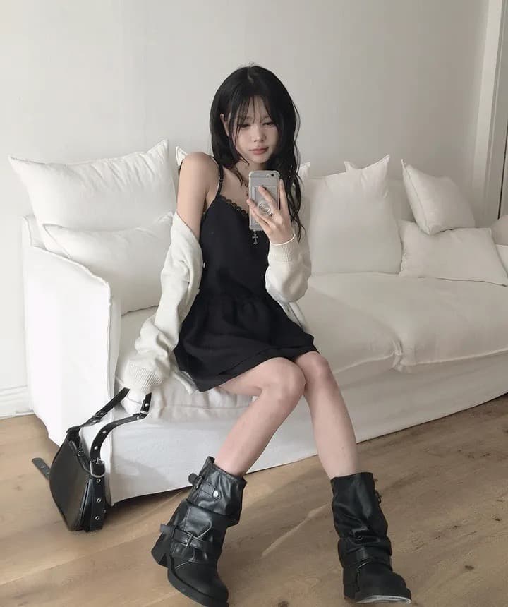 있음 선적 한국 chic 품격 다용도 패치워크 레이스 허리 펌프 로프 슬립 드레스 상세 이미지 19