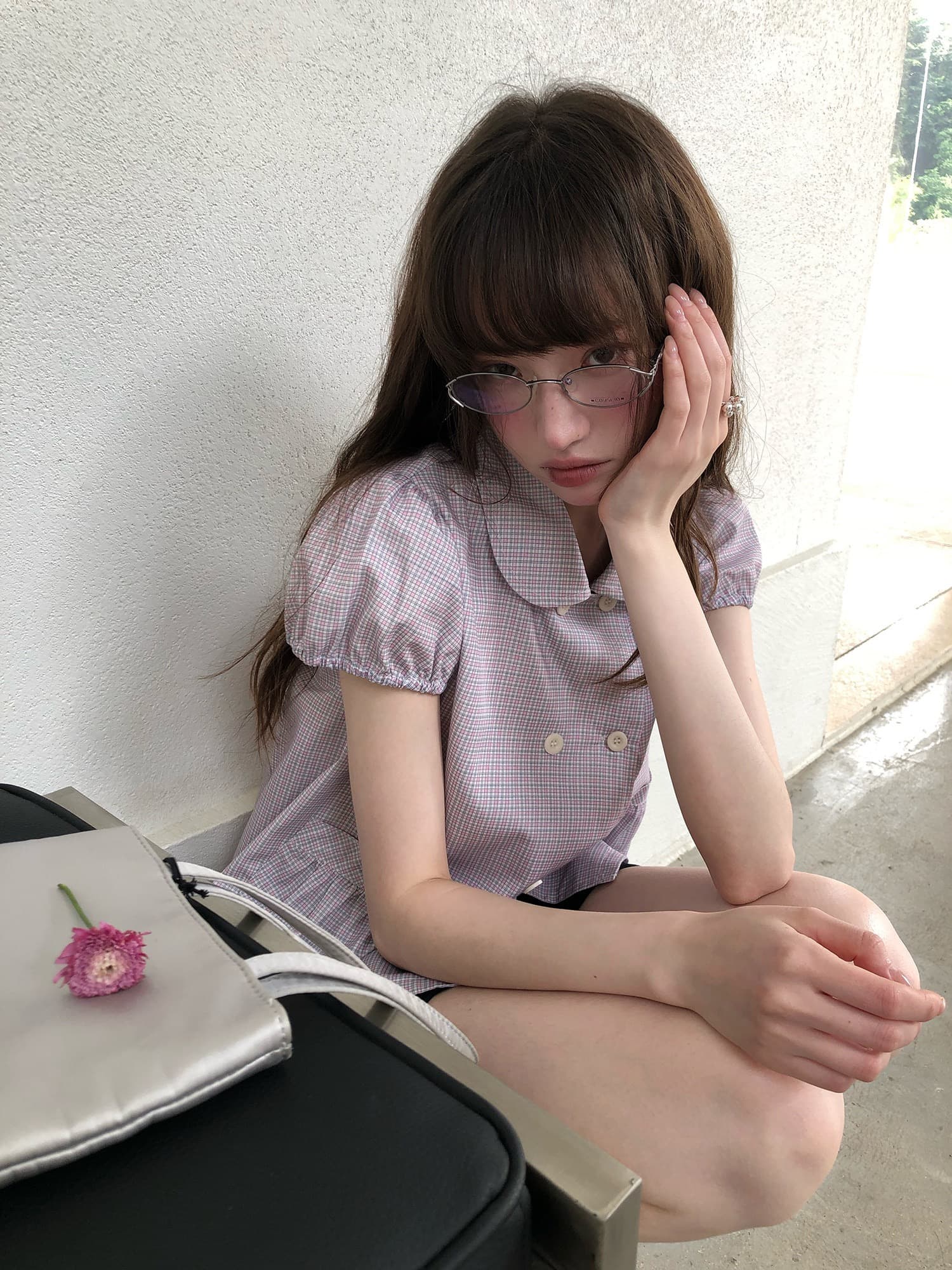 재고 있음 chic 달콤함 레트로 학원 스타일 베이비 칼라 반팔 여성 셔츠 이미지 3